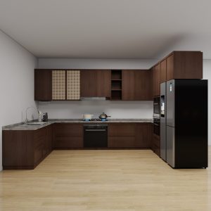 Tủ bếp Plywood phủ melamin vân gỗ óc chó PL12